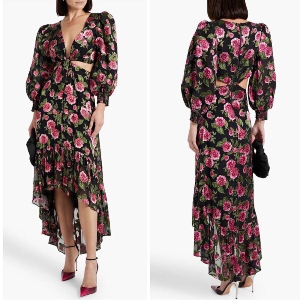 Alice + Olivia Black Maxi Dress with Pink Floral Cutout
